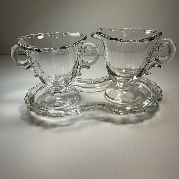 Vintage Fostoria Clear Glass Century Pattern Creamer & Sugar Set With Tray - Picture 3 of 4